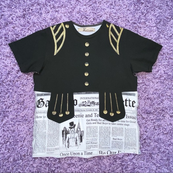 M VTG John Galliano Dior Newspaper Gazette Military Trompe L’oeil Tee Shirt - Picture 3 of 11